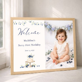Elegant Berry Första Födelsedags Foto Välkomstskyl Poster