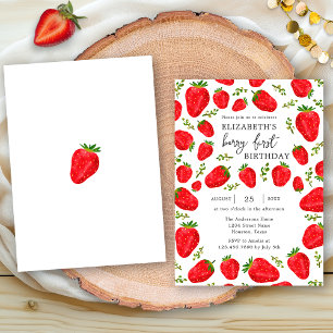 Elegant Berry Första Röda Jordgubbs Första Födelse Inbjudningar