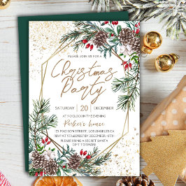 Elegant Berry Gräs Geometric Guld jul Party Inbjudningar