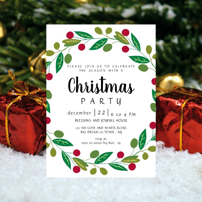 Elegant Berry & Leaf Greenery Holiday Celebration Inbjudningar (Skapare uppladdad)