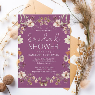 Elegant Berry Lila Boho WildblomMöhippa Inbjudningar
