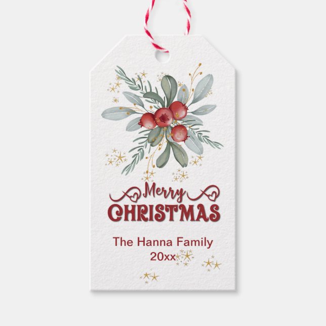 Elegant Berry och Red God jul Gift Märkre Presentetikett (Framsidan)