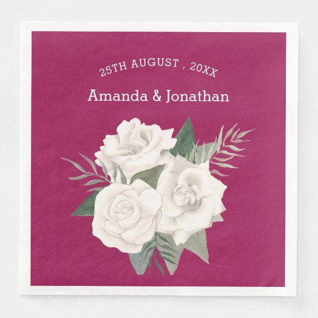 Elegant Berry och Vit ros Bröllop Pappersservett (Framsida)