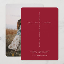 Elegant Berry Röd Skriftkors Foto Julkort