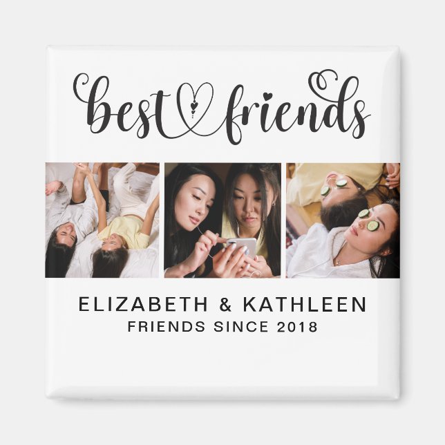 Elegant Best Friends Script Photo Collage Magnet (Framsidan)