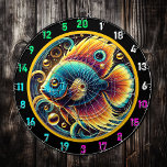 Elegant Betta Dartboard Wall Visning Darttavla<br><div class="desc">Lägg till en elegans till din mangrotta, ditt spelrum eller ditt rum med Eleganten Betta Dartboard Wall Visning. Med en strålande bettafisk i pulserande nyanser av magenta, turkos och guld är den här ritytan sofistikerad. De gyllene bubblorna och bakgrunden till mörken förstärker mönstrets slående skönhet och skapar en fängslande mittpunkt...</div>