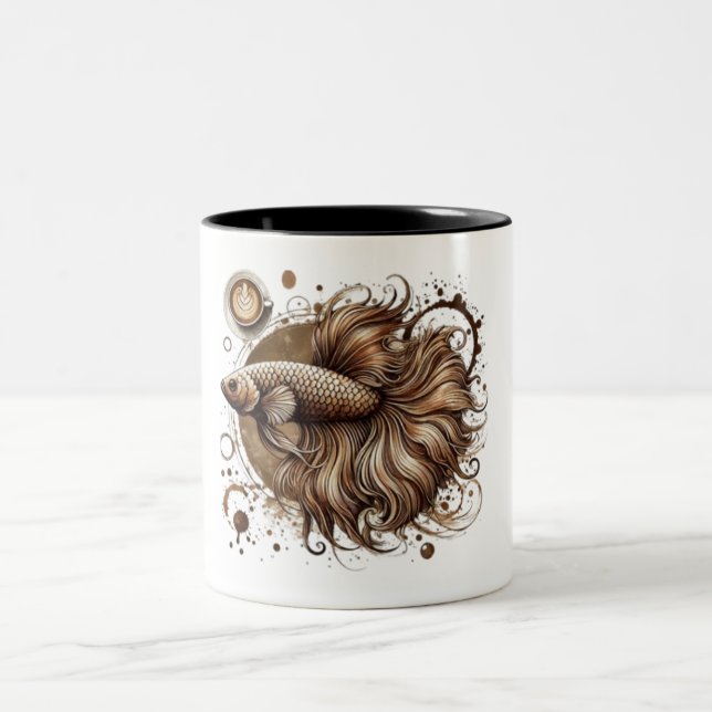 Elegant Betta-fiskkaffe Mugg Konstnärlig vattenfär (Center)