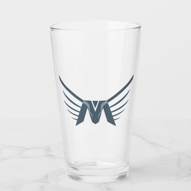Elegant bevingad bokstav M monogram Glaskopp (Baksida)