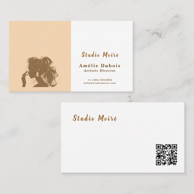 Elegant Bi-Color Silhouette Creative-Neutral Beige Visitkort (Fram/baksida)