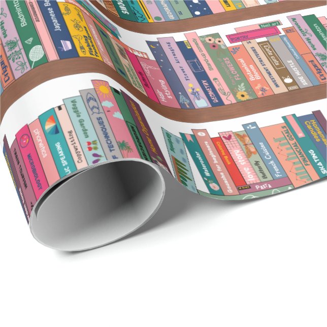 Elegant Bibliotek Bookshelf Mönster Presentpapper (Rullad Hörn)