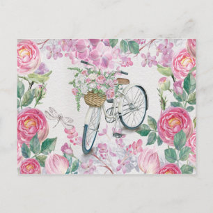 Elegant Bicycle and Flowers Vykort