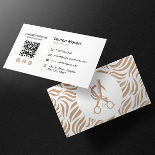 Elegant Biege Frisör QR-kod Visitkort