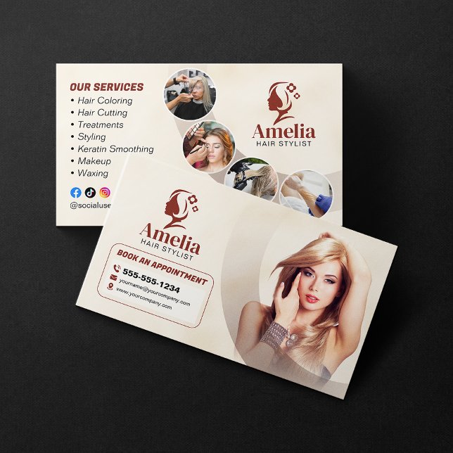 Elegant Biege Hair Stylist Salon Makeup Waxing Visitkort (Skapare uppladdad)