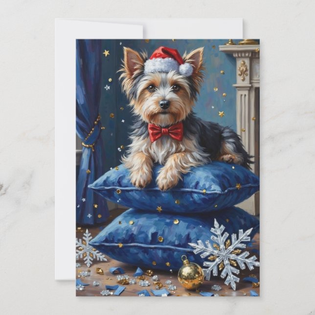 Elegant Biewer Terrier Dog Velvet Christmas Julkort (Framsida)