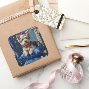 Elegant Biewer Terrier Hund Velvet Jul Fyrkantigt Klistermärke