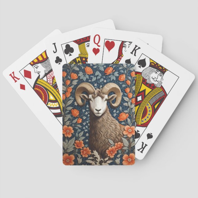 Elegant Big Horn Sheep William Morris Inspired Casinokort (Baksidan)