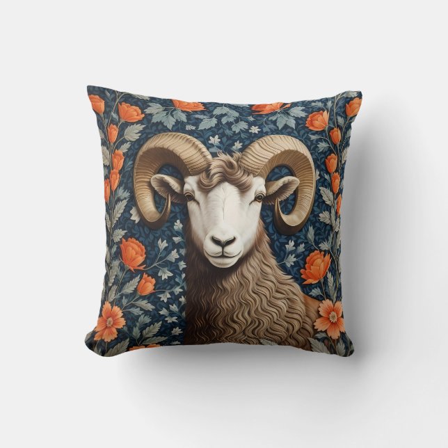 Elegant Big Horn Sheep William Morris Inspired Kudde (Framsida)