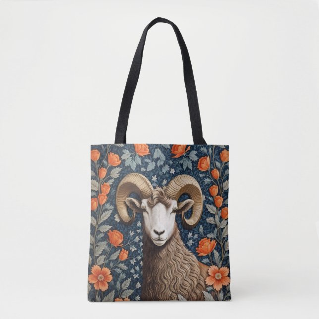 Elegant Big Horn Sheep William Morris Inspired  Tygkasse (Framsida)