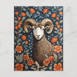 Elegant Big Horn Sheep William Morris Inspired Vykort