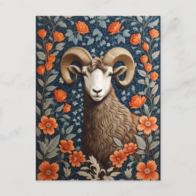 Elegant Big Horn Sheep William Morris Inspired Vykort (Framsida)