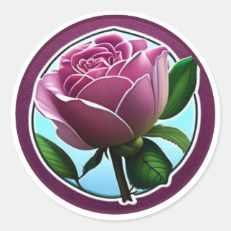 Elegant Big Rosa ros Blommigt Art Runt Klistermärke