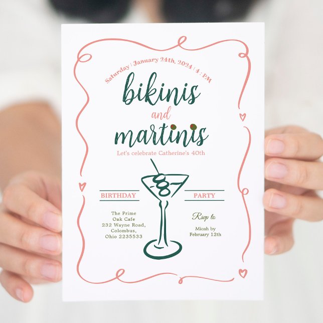 Elegant Bikinis och Martinis 30års födelsedag Inbjudningar (Skapare uppladdad)
