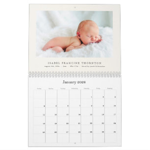 Elegant bild på bebis födelseannonsering 2026 kalender