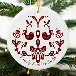 Elegant Bilingual Burgundy Birds-jul Julgransprydnad Keramik