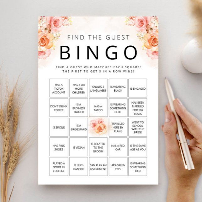 Elegant Bingo Peach Greenery Möhippa Card Inbjudningar (Skapare uppladdad)