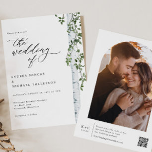 Elegant Birch Träd Boho Photo Bröllop Inbjudningar