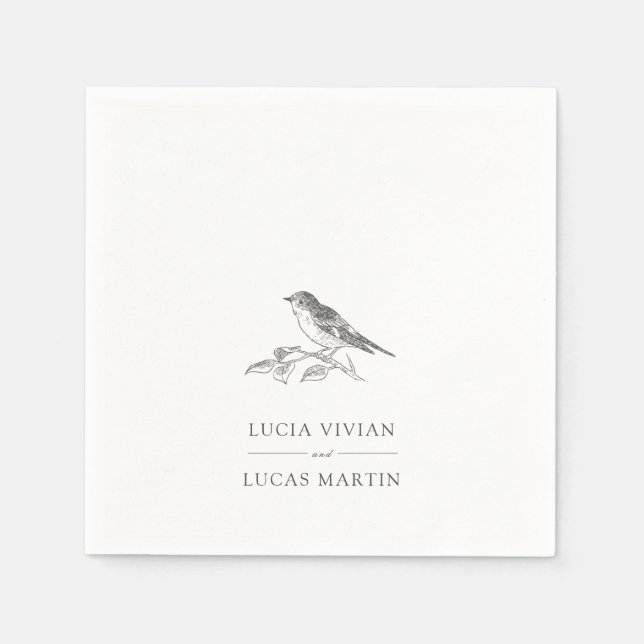 Elegant Bird Black and White Bröllop Pappersservett (Framsidan)