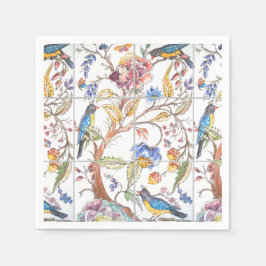 Elegant Bird Blommigt Tile Multifärgad Chinoiserie Pappersservett