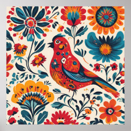 Elegant Bird Design in polska Folk Art Stil Poster