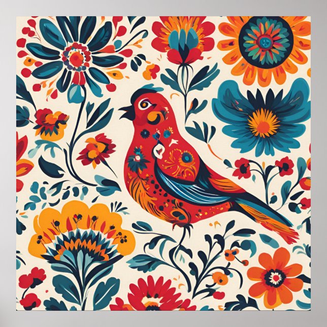 Elegant Bird Design in polska Folk Art Stil Poster (Framsidan)