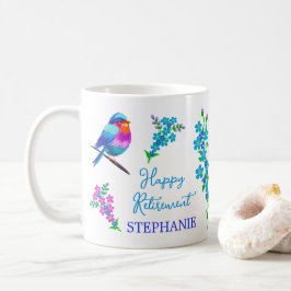 Elegant Bird Glöm mig inte Blommigt Lycklig Pensio Kaffemugg