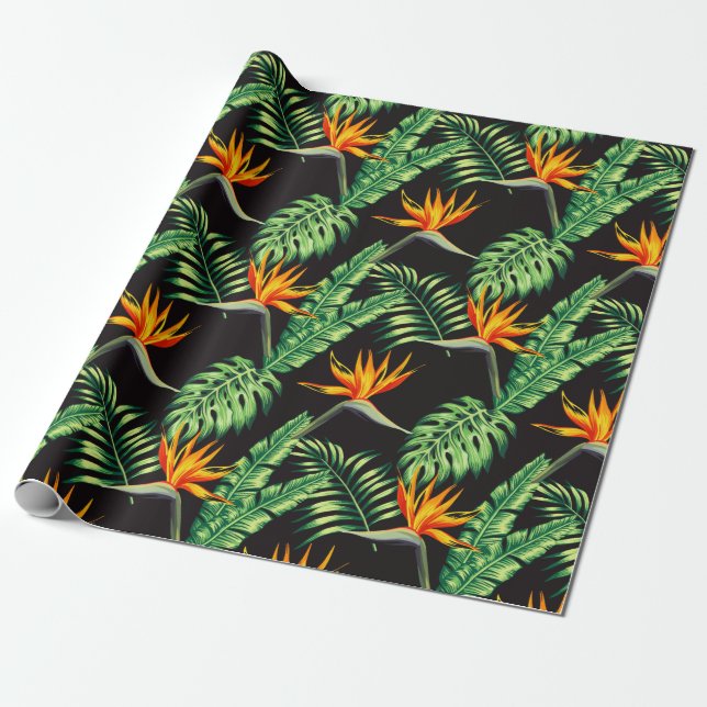 Elegant Bird of Paradise Tropical Blommigt Wrappin Presentpapper (Utrullad)