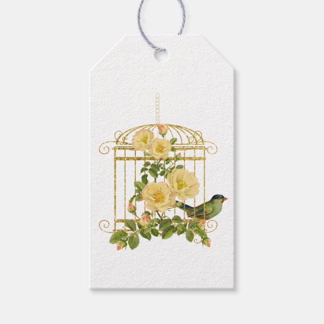 Elegant Birdcage med Ro Gift Märkre Presentetikett (Framsidan)