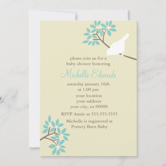 Elegant Birds Baby Shower Inbjudningar (Framsida)