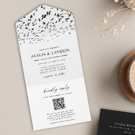 Elegant Birds QR-kod Black and White Bröllop
