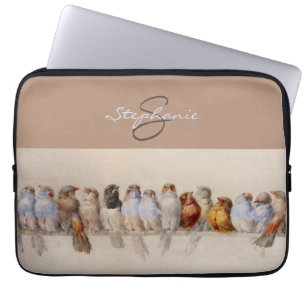 Elegant Birds Watercolor Initialer Monogrammed Laptop Fodral