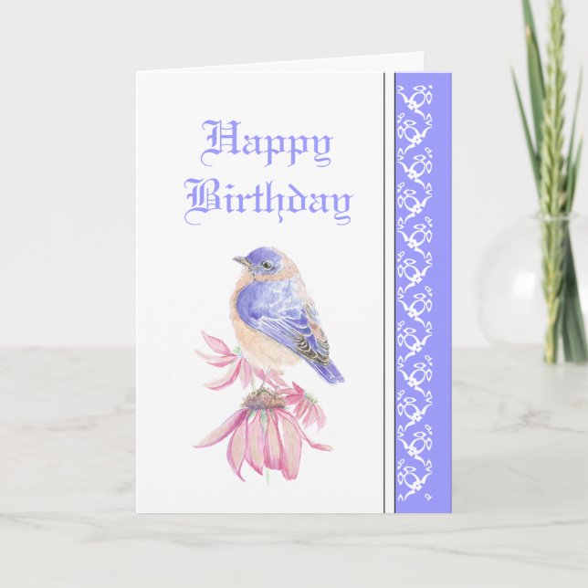 Elegant Birthday, Blue Bird, Garden Flowers Kort (Framsida)