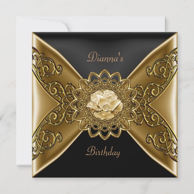 Elegant Birthday Bronze on Guld judel Black Inbjudningar (Framsida)