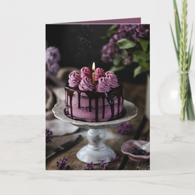 Elegant Birthday Cake Kort (Framsida)