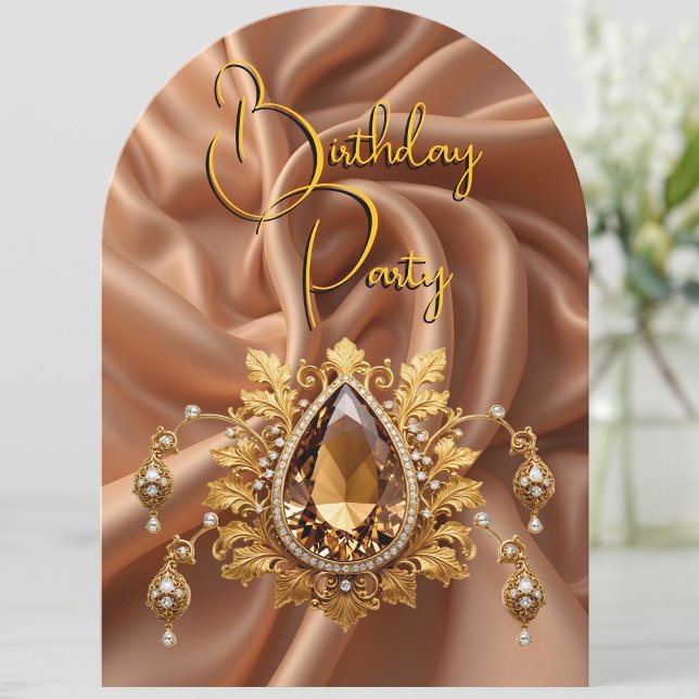 Elegant Birthday Caramel Guld Jewel Diamonds Inbjudningar (Skapare uppladdad)