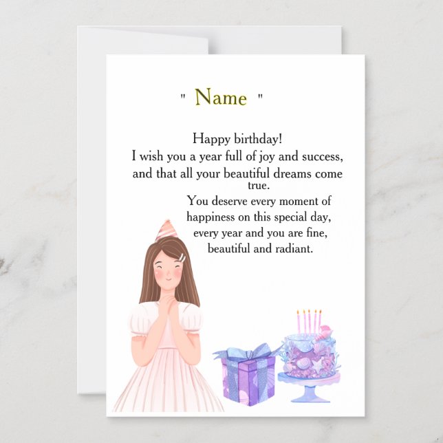Elegant Birthday Card for Her – Personalized Greet Magnetisk Inbjudningskort (Framsida)