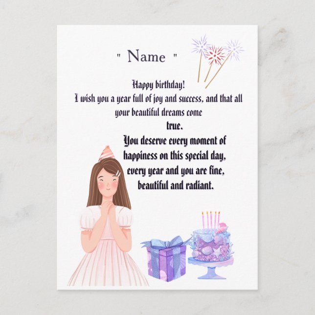 Elegant Birthday Card for Her – Personalized Greet Vykort (Framsida)