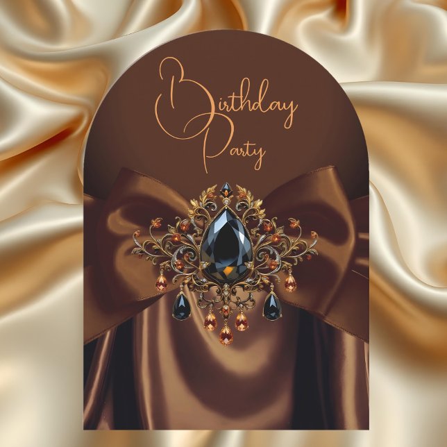 Elegant Birthday Chocolate Caramel Guld Jewel Bow Inbjudningar (Skapare uppladdad)