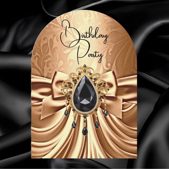 Elegant Birthday Copper Guld Black Jewel Bow Inbjudningar (Skapare uppladdad)