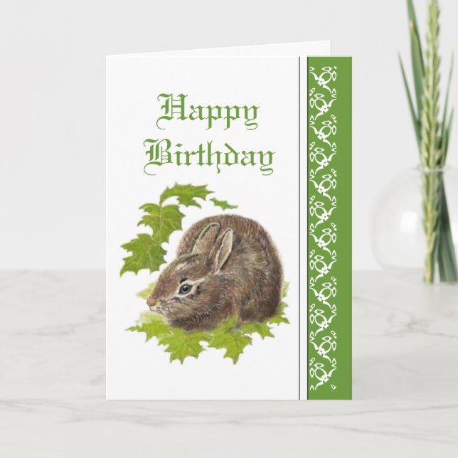 Elegant Birthday, Cute Bunny Rabbit Kort (Framsida)