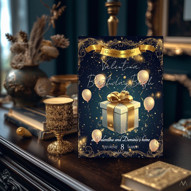 Elegant Birthday Gift | Elegant Guld och marin Inbjudningar (Skapare uppladdad)